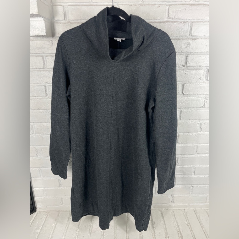 Pure Jill Charcoal Knit Hoodie Dress Medium | Soft Cotton Blend | Minimalist